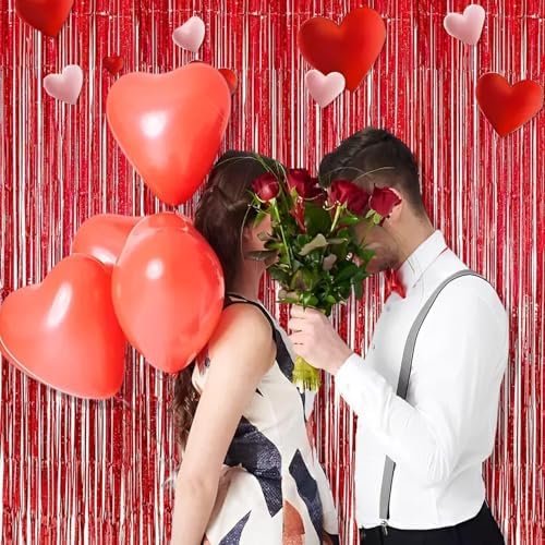 Red Streamers Party Backdrop | Foil Curtain | Halloween Decor in 3.2 ft x 8.2 ft in Red, alternate view 3