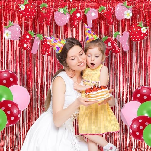 Red Streamers Party Backdrop | Foil Curtain | Halloween Decor in 3.2 ft x 8.2 ft in Red, alternate view 6