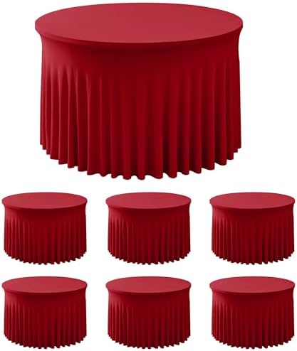 Red Tablecloths Spandex Table Covers for Christmas, 60 Inch Round,6 Pack in 60R Inch| 6 Pack in Red