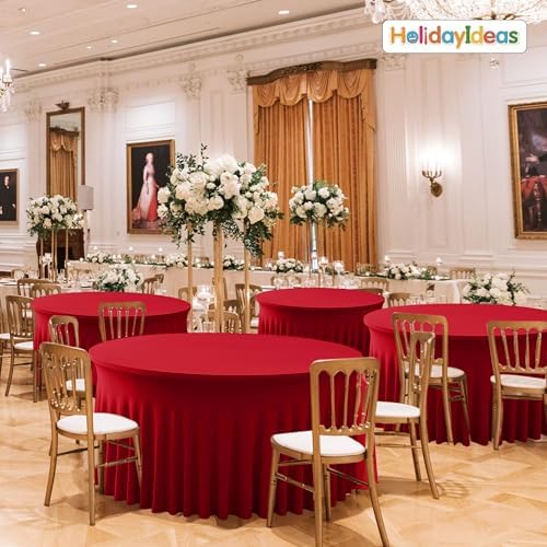 Red Tablecloths Spandex Table Covers for Christmas, 60 Inch Round,6 Pack in 60R Inch| 6 Pack in Red, alternate view 3