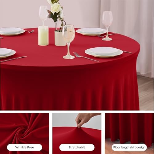 Red Tablecloths Spandex Table Covers for Christmas, 60 Inch Round,6 Pack in 60R Inch| 6 Pack in Red, alternate view 6