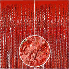Red Tinsel Foil Fringe Curtains Wavy Backdrop for Parties Sparkle Metallic Wavy Foil Fringe Backdrop Curtain for