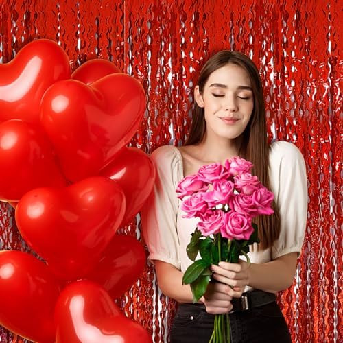 Red Tinsel Foil Fringe Curtains Wavy Backdrop for Parties Sparkle Metallic Wavy Foil Fringe Backdrop Curtain for, alternate