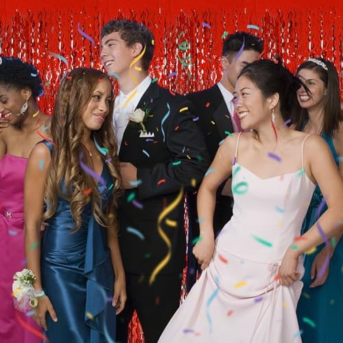 Red Tinsel Foil Fringe Curtains Wavy Backdrop for Parties Sparkle Metallic Wavy Foil Fringe Backdrop Curtain for, alternate