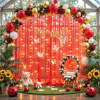 Red Tulle Backdrop Curtain with Lights String for Parites 10x8ft Red Sheer Backdrop Curtains Drapes for Birthday
