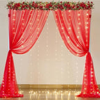 Red Tulle Backdrop Curtain with Lights String for Parites 10x8ft Red Sheer Backdrop Curtains Drapes for Birthday, alternate