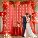 Red Tulle Backdrop Curtain with Lights String for Parites 10x8ft Red Sheer Backdrop Curtains Drapes for Birthday, alternate