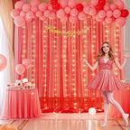 Red Tulle Backdrop Curtain with Lights String for Parites 10x8ft Red Sheer Backdrop Curtains Drapes for Birthday, alternate