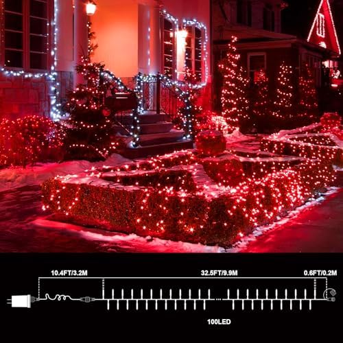 Red Valentines Decor Lights, 32.5FT 100 LED Valentine's Day String Lights Outdoor Indoor, 16 Lighting Mode Plug, alternate
