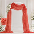Red Wedding Arch Draping Fabric 1 Panel 28" x 20FT, Glitter Sheer Backdrop Drapes for Wedding Ceremony Birthday