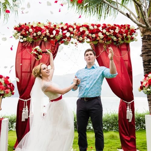 Red Wedding Arch Draping Fabric Chiffon Fabric, 29in x 18Ft 2 Panels Sheer Chiffon Outdoor Curtain for Wedding, alternate