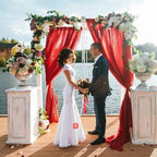 Red Wedding Arch Draping Fabric Chiffon Fabric, 29in x 18Ft 2 Panels Sheer Chiffon Outdoor Curtain for Wedding, alternate