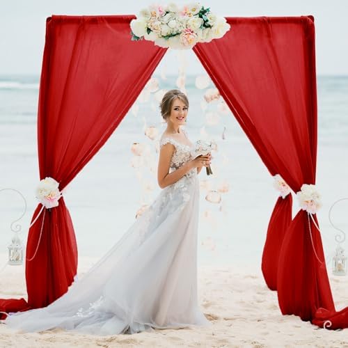 Red Wedding Arch Draping Fabric Chiffon Fabric, 29in x 18Ft 2 Panels Sheer Chiffon Outdoor Curtain for Wedding, alternate