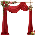 Red Wedding Arch Draping Fabric Chiffon Fabric, 29in x 18Ft Sheer Chiffon Outdoor Curtain for Wedding Ceremony
