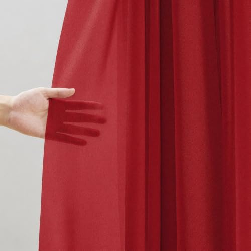 Red Wedding Arch Draping Fabric Sheer Curtain Drapes 2 Panels | 20ft Extra Long Shimmery Backdrop Curtains for, alternate