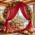 Red Wedding Arch Draping Fabric Sheer Curtain Drapes | 31" x 20 ft Extra Long Shimmery Backdrop Curtains for, alternate view