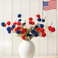 Red White and Blue Artificial Flower Arrangement 12 Stems with American Flag, 4th of July Table Decorations