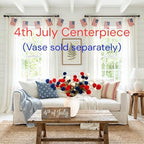 Red White and Blue Artificial Flower Arrangement 12 Stems with American Flag, 4th of July Table Decorations, alternate view 2
