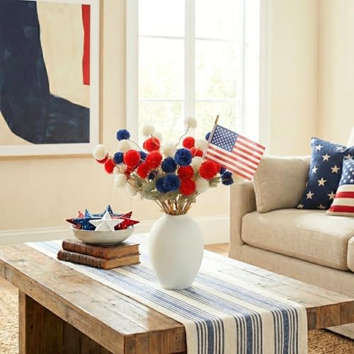 Red White and Blue Artificial Flower Arrangement 12 Stems with American Flag, 4th of July Table Decorations, alternate view 7
