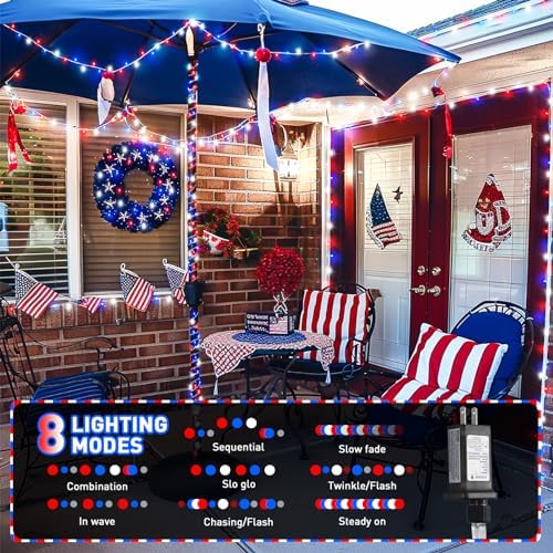 Red White and Blue Lights, 200 LED 4th of July Lights Plug in, alternate view 2