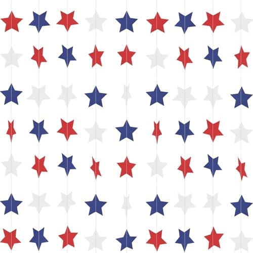 Red White and Blue Star Garland Banner Streamers 59 FT 2.76 Inch, Paper