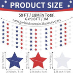 Red White and Blue Star Garland Banner Streamers 59 FT 2.76 Inch, Paper, alternate view 3