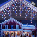 Red White Blue Christmas Icicle Lights, 29.5ft 360 LED Icicle Lights, 8 Modes, 60 Drops, Window Curtain Led