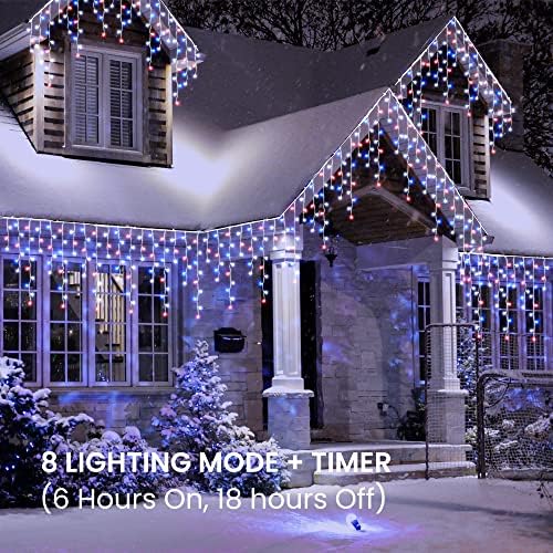 Red White Blue Christmas Icicle Lights, 29.5ft 360 LED Icicle Lights, 8 Modes, 60 Drops, Window Curtain Led, alternate view 2