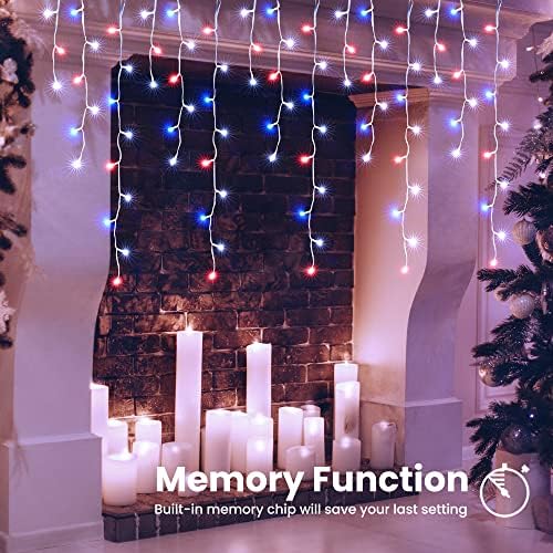 Red White Blue Christmas Icicle Lights, 29.5ft 360 LED Icicle Lights, 8 Modes, 60 Drops, Window Curtain Led, alternate view 3