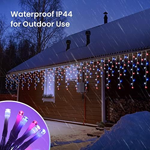 Red White Blue Christmas Icicle Lights, 29.5ft 360 LED Icicle Lights, 8 Modes, 60 Drops, Window Curtain Led, alternate view 4