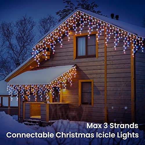 Red White Blue Christmas Icicle Lights, 29.5ft 360 LED Icicle Lights, 8 Modes, 60 Drops, Window Curtain Led, alternate view 5