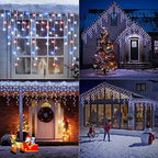 Red White Blue Christmas Icicle Lights, 29.5ft 360 LED Icicle Lights, 8 Modes, 60 Drops, Window Curtain Led, alternate view 6