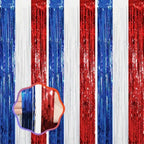 Red White Blue Foil Fringe Backdrop Curtains,3.3x8.2ft, 3 Pack in 3.3x8.2ft