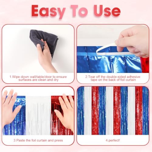Red White Blue Foil Fringe Backdrop Curtains,3.3x8.2ft, 3 Pack in 3.3x8.2ft, alternate view 5
