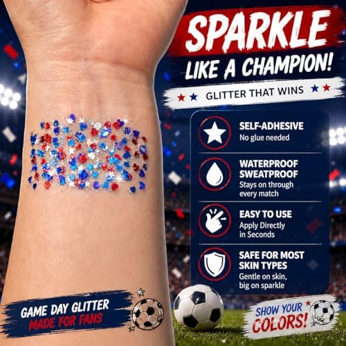Red White Blue Glitter Stick for Face Hair Body, Waterproof Patriotic Glitter with Heart & Star Sequins, 4th of, alternate
