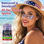 Red White Blue Glitter Stick for Face Hair Body, Waterproof Patriotic Glitter with Heart & Star Sequins, 4th of, alternate