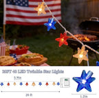 Red White Blue Patriotic String Lights 20FT 40 LED Star Fairy Lights Decor, alternate view 3