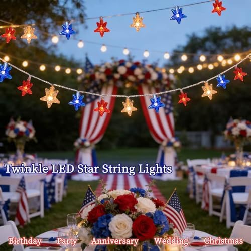 Red White Blue Patriotic String Lights 20FT 40 LED Star Fairy Lights Decor, alternate view 4