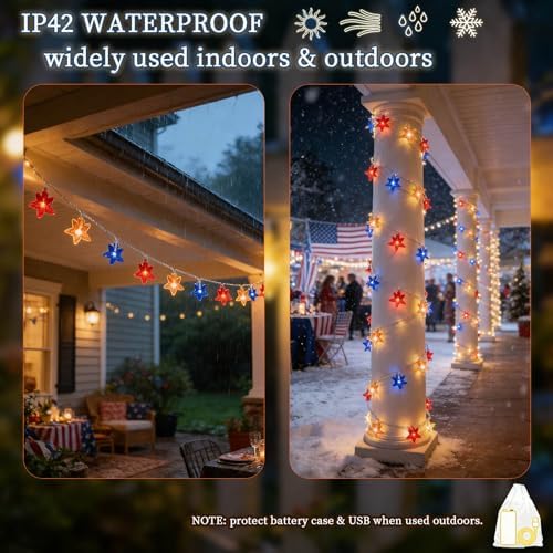 Red White Blue Patriotic String Lights 20FT 40 LED Star Fairy Lights Decor, alternate view 6