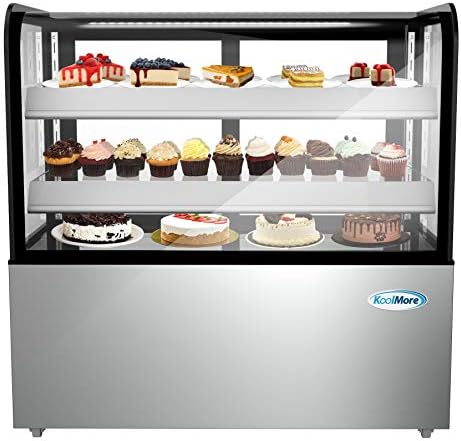 Refrigerated Bakery Display Case for Cakes, Pies, and Pastries, 48” Stainless Steel Frame, Curved Glass Front