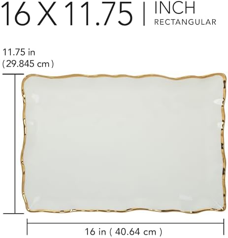 Regency Gold Porcelain Rectangular Platter with Scalloped Edges, Metallic Gold Rim, 16x11.75in, Elegant Serving, alternate
