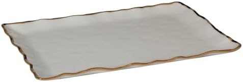 Regency Gold Porcelain Rectangular Platter with Scalloped Edges, Metallic Gold Rim, 16x11.75in, Elegant Serving, alternate