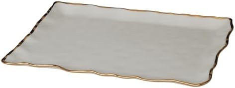 Regency Gold Porcelain Rectangular Platter with Scalloped Edges, Metallic Gold Rim, 16x11.75in, Elegant Serving, alternate