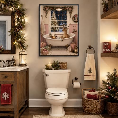 Reindeer in Bathtub Framed Christmas Wall Art, Christmas Bathroom Decor, alternate view 2