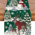 Reindeer Snowman Christmas Tree Table Runner, Xmas Winter Snowflakes Holiday Kitchen Dining Table Decoration for