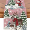 Reindeer Snowman Christmas Tree Table Runner, Xmas Winter Snowflakes Holiday Kitchen Dining Table Decoration for