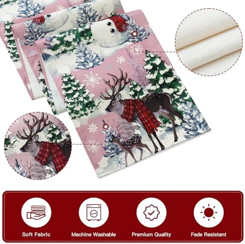 Reindeer Snowman Christmas Tree Table Runner, Xmas Winter Snowflakes Holiday Kitchen Dining Table Decoration for, alternate