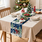 Reindeer Snowman Christmas Tree Table Runner, Xmas Winter Snowflakes Holiday Kitchen Dining Table Decoration for, alternate
