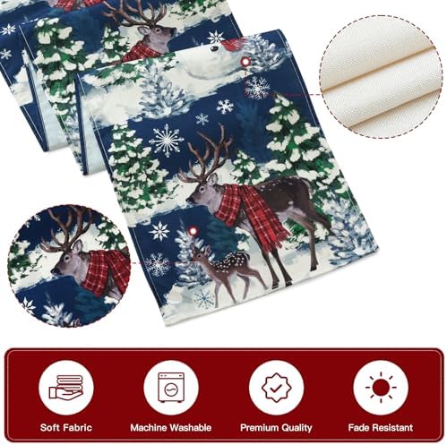 Reindeer Snowman Christmas Tree Table Runner, Xmas Winter Snowflakes Holiday Kitchen Dining Table Decoration for, alternate