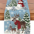 Reindeer Snowman Christmas Tree Table Runner, Xmas Winter Snowflakes Holiday Kitchen Dining Table Decoration for